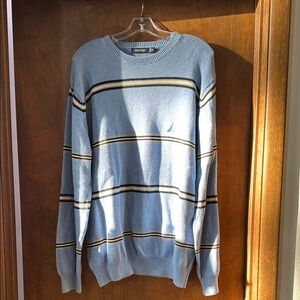 Nautica Blue and Yellow Crewneck Sweater with Ribbed Cuffs